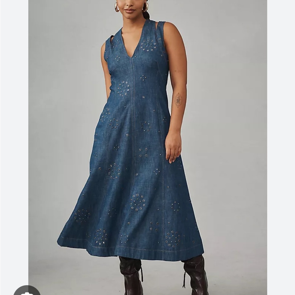 NWT Anthropologie Grommet denim midi dress size 0 - Picture 10 of 10